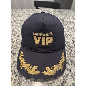 Vintage Caterpillar Cat VIP Cap Hat Black Gold SnapBack USA Scrambled Eggs